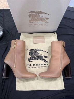 Burberry Nude Leather Ankle Boots | Size EU 36.5 US 6.5 | Box, Dust Bag & Card